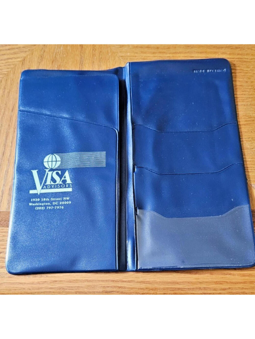 VTG promotional Vinyl  travel wallet and passport  holder - VISA Advisors Logo